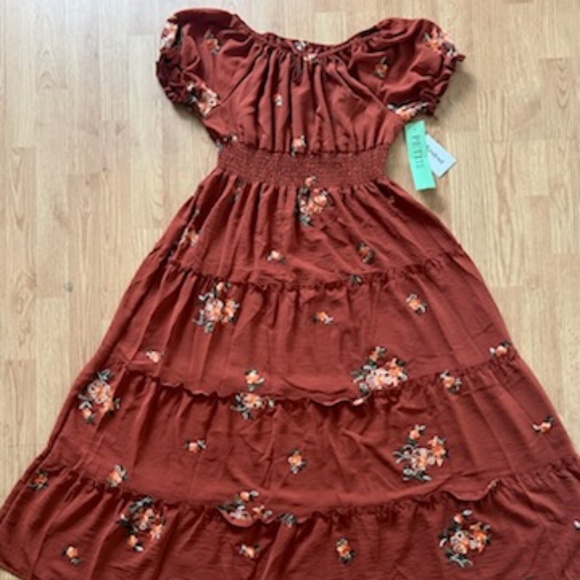 NWL Kindred Boho Chic Tiered Maxi Dress Floral Rust/Yellow Petite XL - Picture 1 of 9